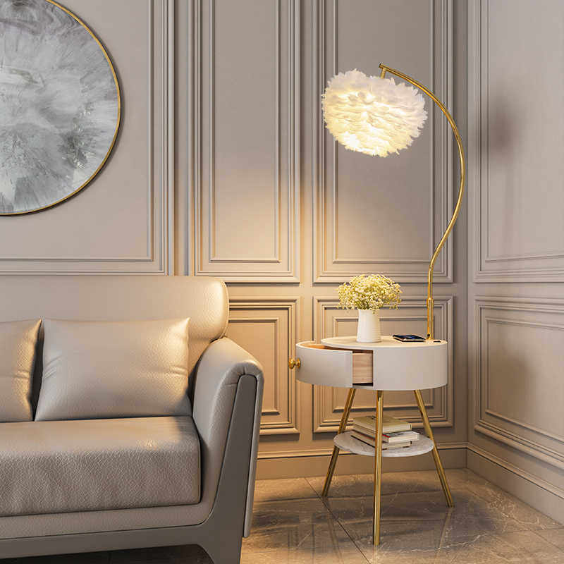 羽毛落地灯客厅卧室高级感轻奢氛围沙发旁摆件茶几床头柜台灯