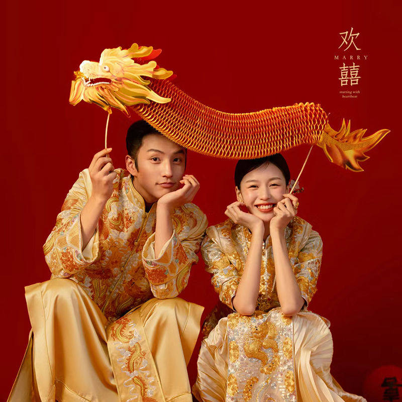 婚礼拍照道具神器舞龙结婚中式接亲现场新娘晨跑照相手持纸龙婚庆