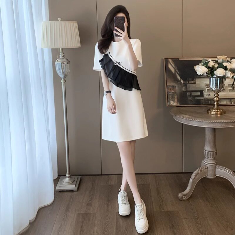 欧洲站白色连衣裙女2025年夏季新款高级感小个子气质短袖a字裙子