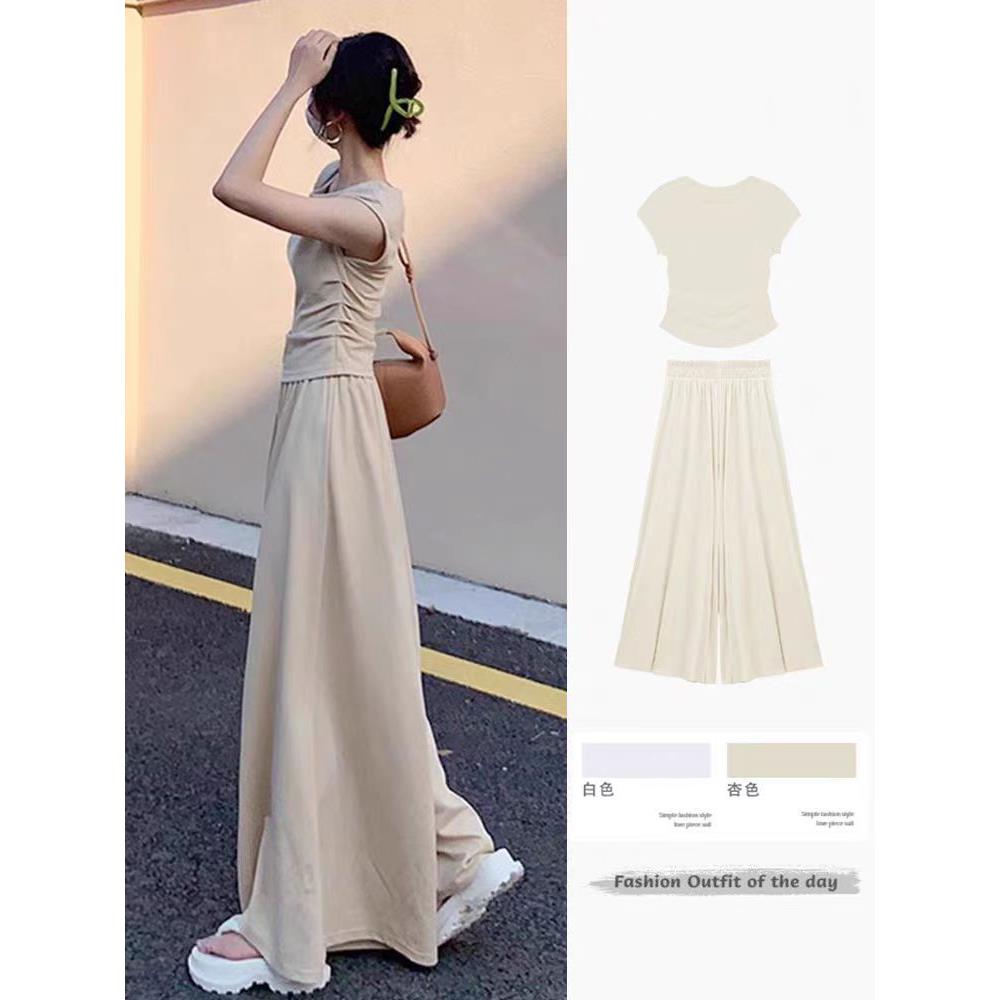 2024新款夏季女装搭配一整套清纯奶甜梨形身材穿搭阔腿裤两件套装