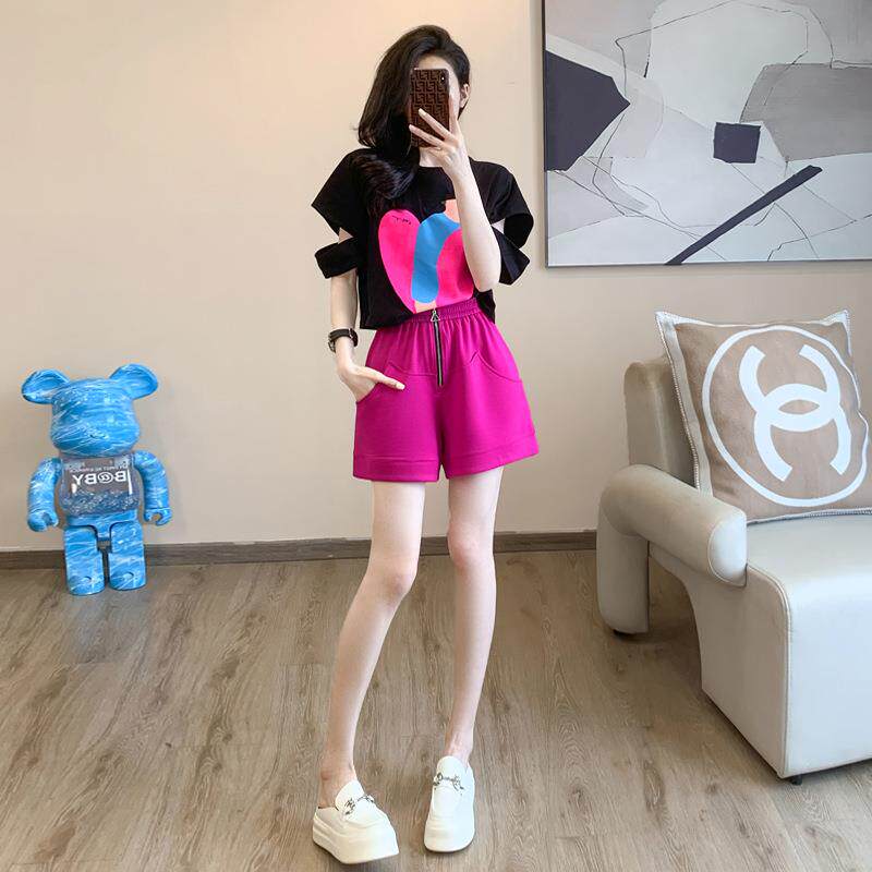 欧洲站时尚休闲运动套装女2024年夏新款小个子时髦洋气短袖两件套