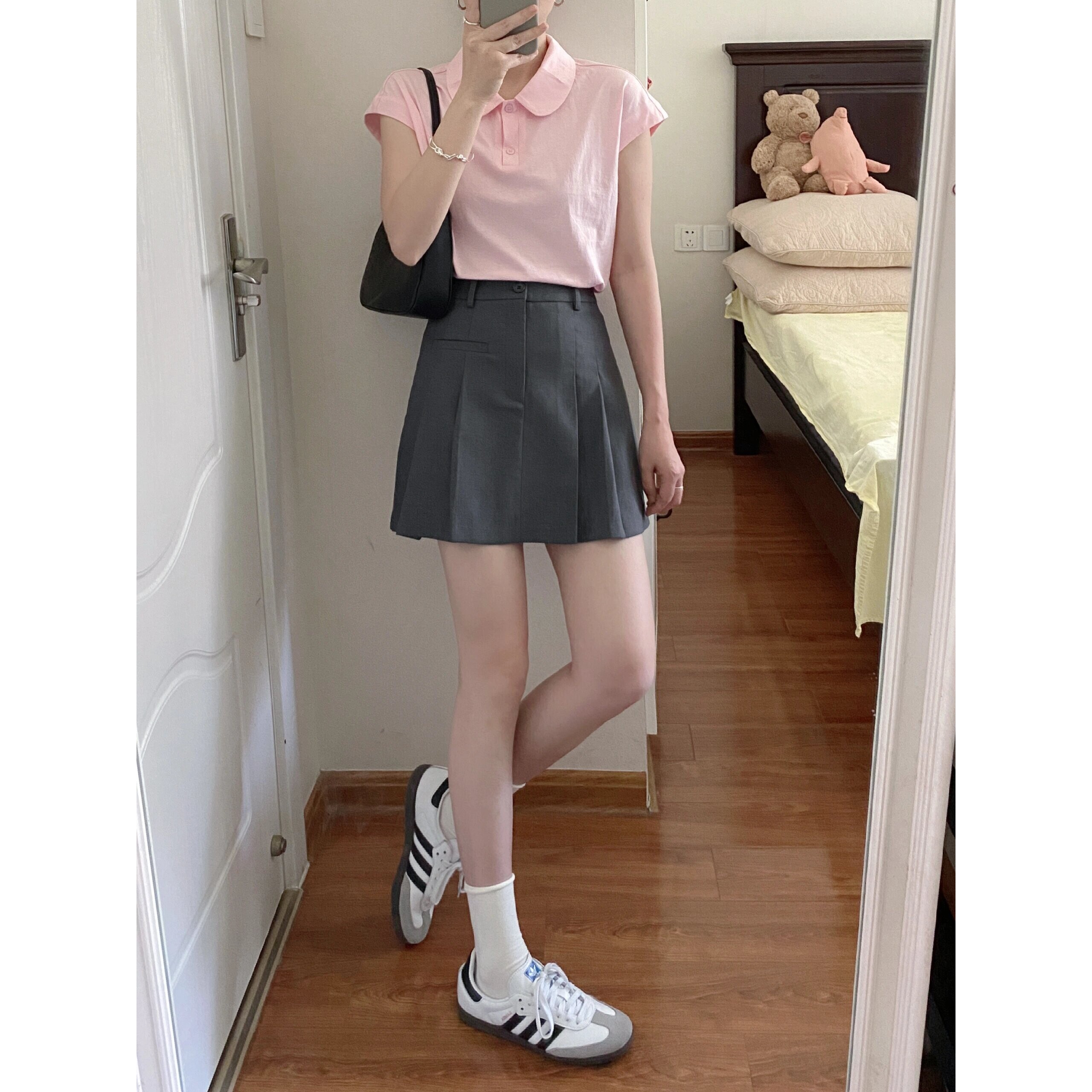 韩版灰色百褶裙女新款2024夏小个子高腰显瘦短裙西装a字半身裙子