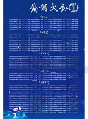 小学生语文叠词重叠词语大全AABB ABAB AABC式挂图 反 近义词墙贴