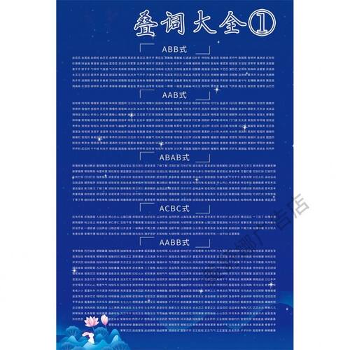 小学生语文叠词重叠词语大全AABB ABAB AABC式挂图 反 近义词墙贴