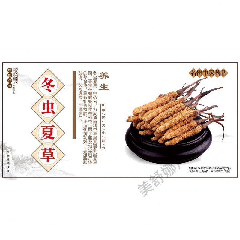 冬虫夏草不干胶药材标签贴纸自粘胶瓶贴袋贴包装花茶铜版纸可定制