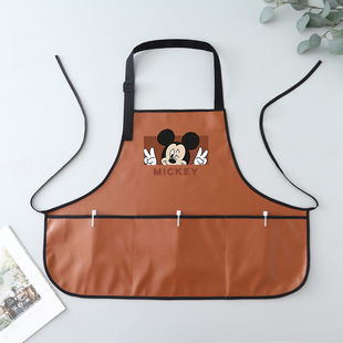 小个子免洗皮革围裙厨房家用做饭防水防油围腰水产肉食餐厅工作服