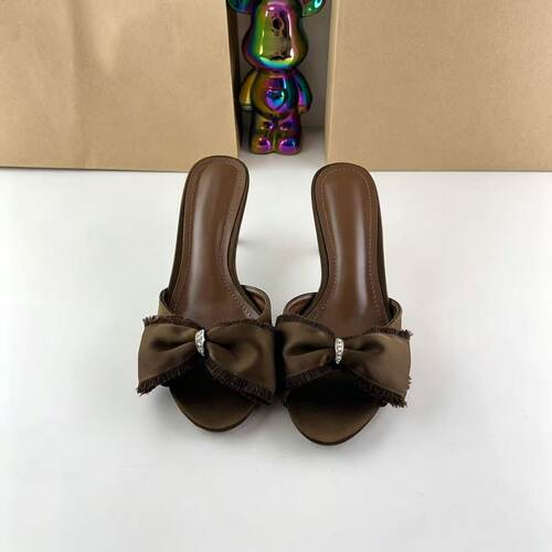 ZA西班牙夏季新品 女鞋 棕色丝缎质感水钻露趾蝴蝶结细跟时装凉鞋