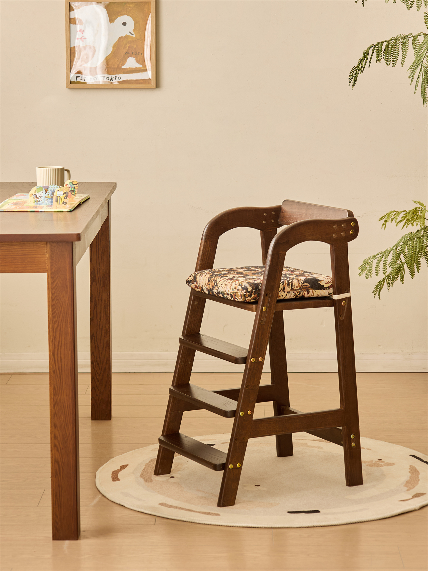 白蜡木高端儿童餐椅实木家用宝宝吃饭椅子加宽高脚凳可升降成长椅