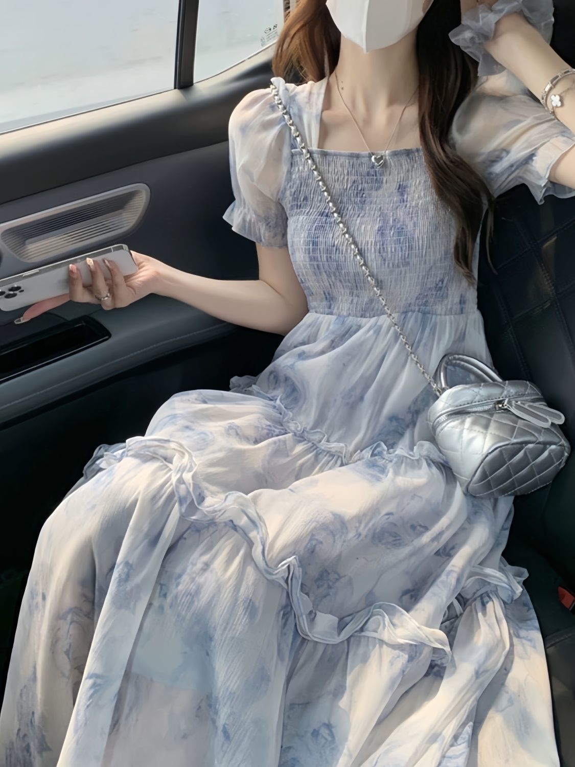茶里茶气碎花连衣裙子女装夏季2024新款法式收腰长裙仙气超仙森系