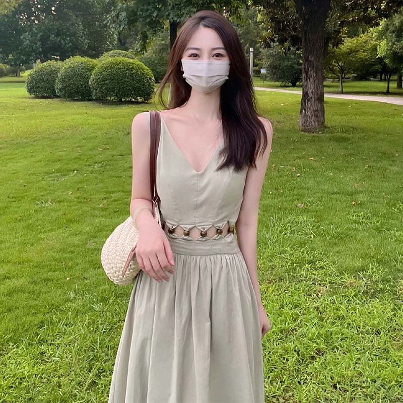 法式无袖V领连衣裙夏季20