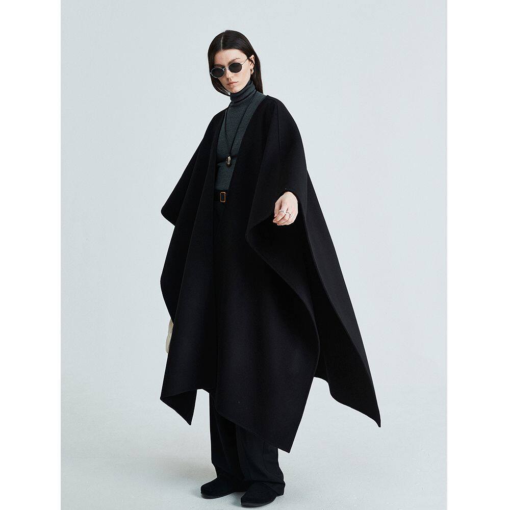 披肩斗篷双面毛呢大衣女2