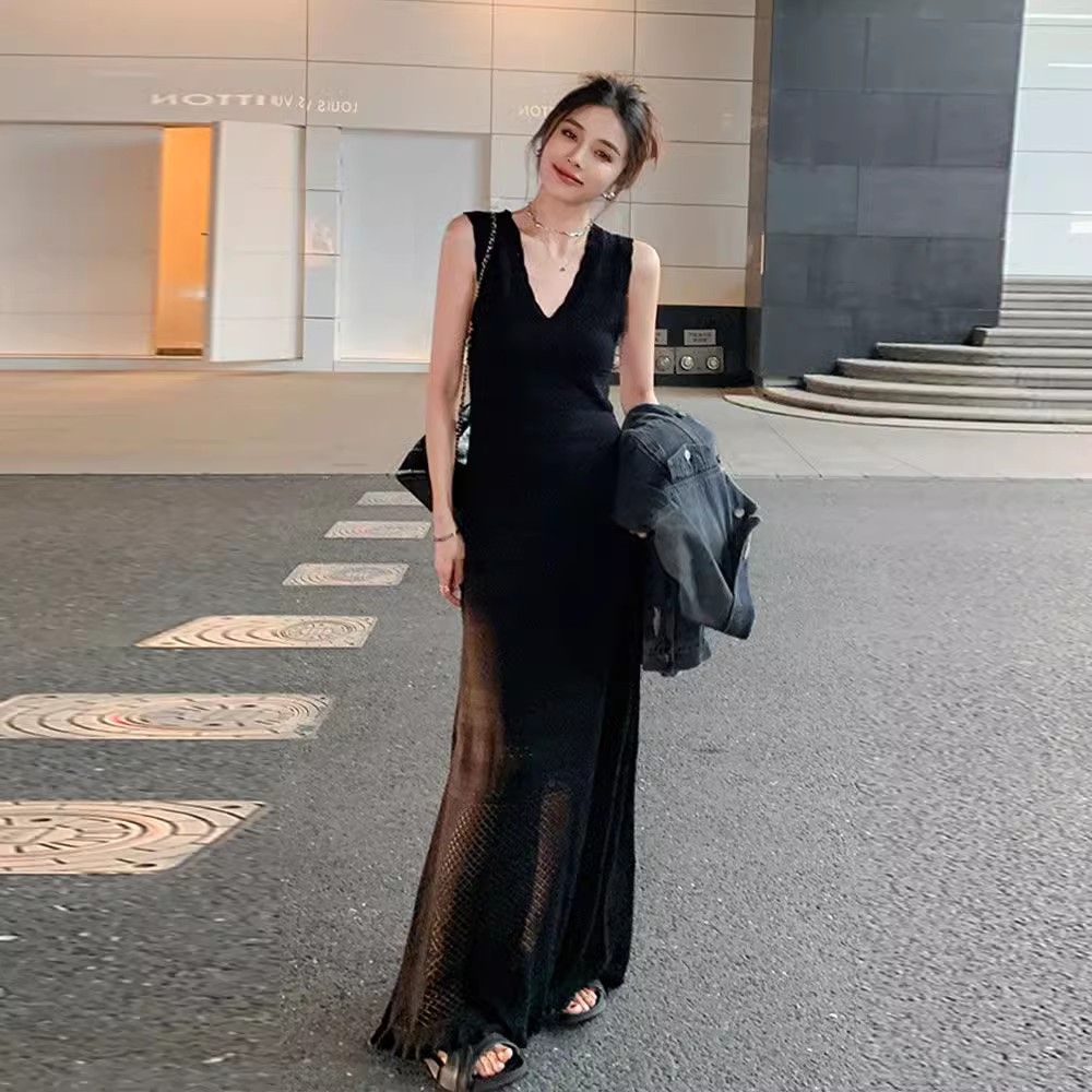 法式针织吊带连衣裙女秋