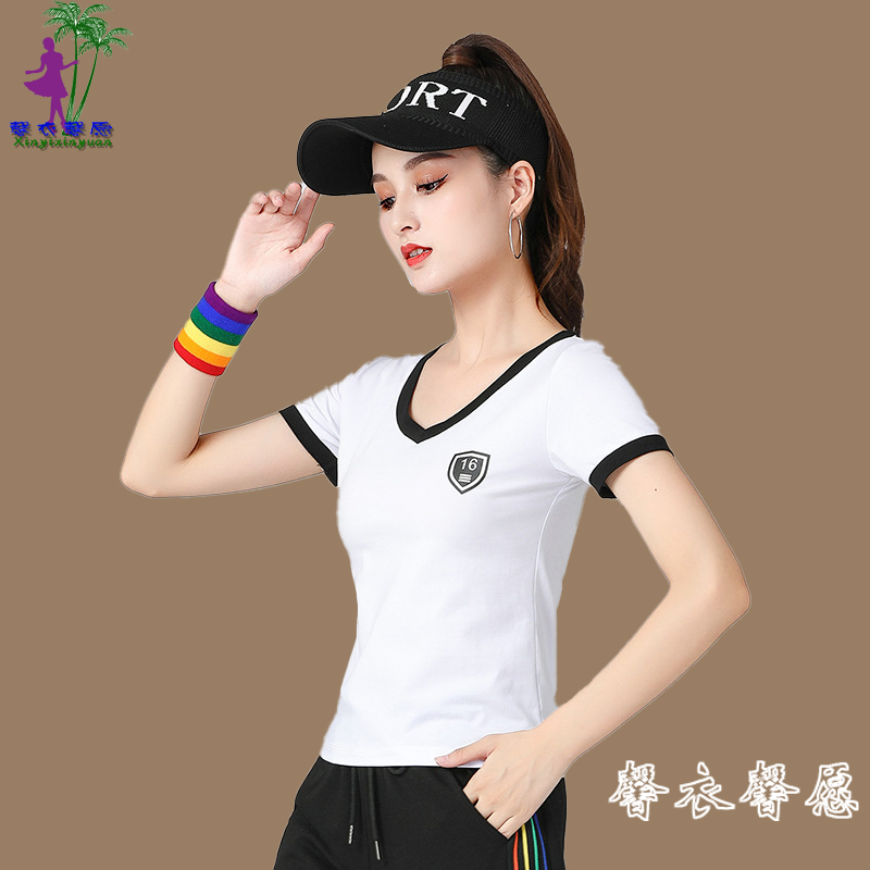 杨丽萍曳步舞广场舞短袖上衣 新款跳舞表演运动服女健身鬼步舞服