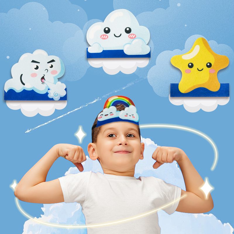 儿童节太阳月亮云朵卡通头饰雪雷电星星天气幼儿园故事表演道具
