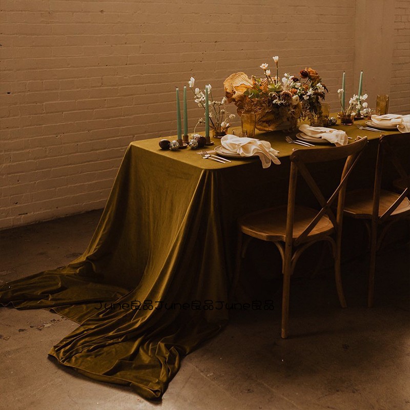 法式宫廷轻奢复古暗金色丝绒桌布现代简约茶歇长条茶几餐桌垫台布