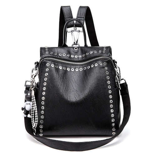 好货2020 New Women Genuine Leather Backpack Rivet Multifunct