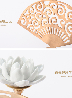 新中式样板间玄关摆件博古架大理石金属摆设客厅禅意轻奢软装饰品