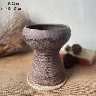 土陶古窑复古做旧粗陶盆干花花瓶酒店软装手工土陶罐插花花器摆件