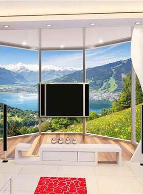 beibehang Wallpaper 3D Balcony Snowy Lake Landscape Backgr