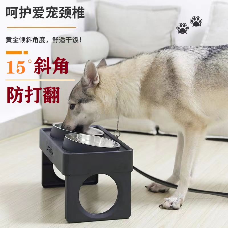 狗狗碗食盆大型犬高脚防打翻餐桌狗盆护颈双碗金毛宠物狗食盆饭碗