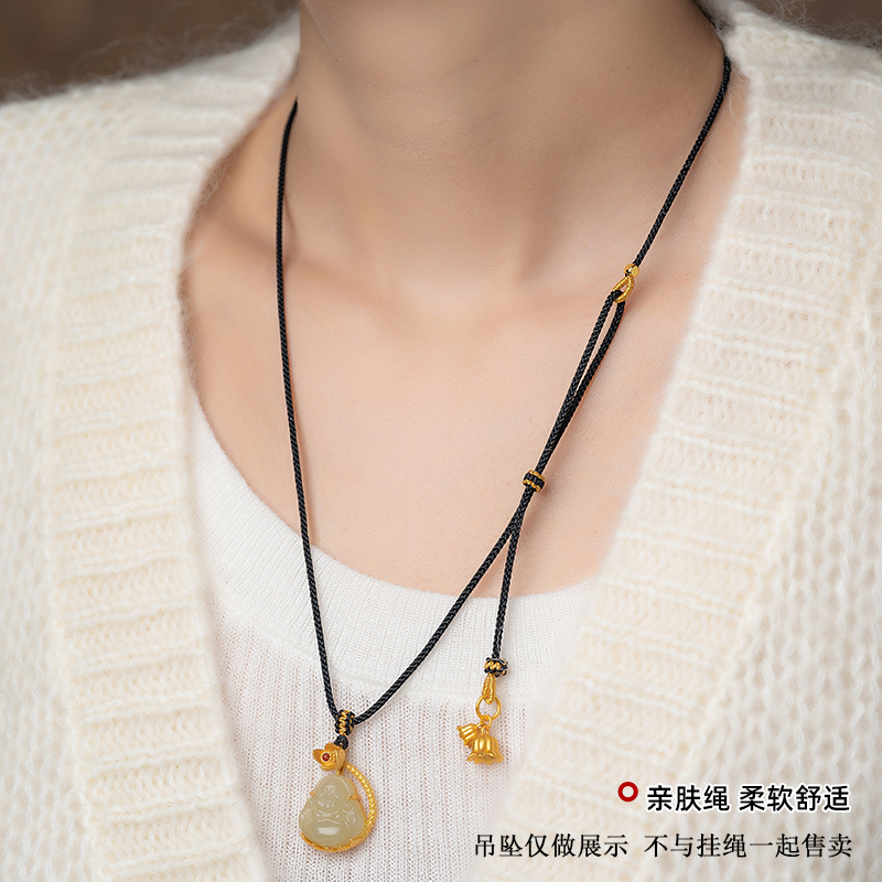 手工编织男女翡翠玉石蜜蜡和田玉平安扣挂绳细款高级吊坠挂绳高档