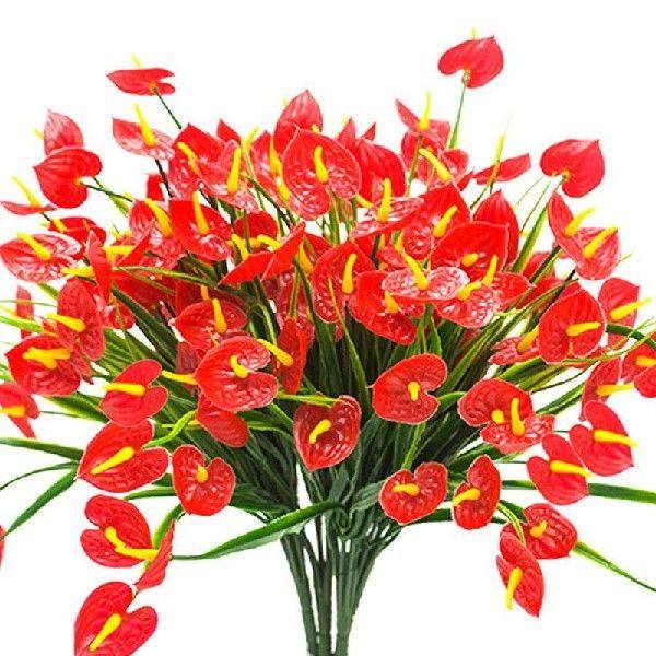 4 Bunches Artificial Fake Flowers Faux Anthurium Plants