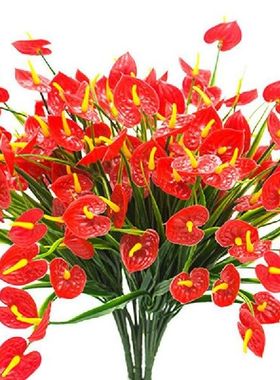 4 Bunches Artificial Fake Flowers Faux Anthurium Plants
