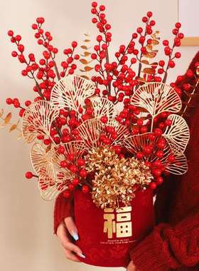 新年装饰摆件2023年新款福桶插花春节客厅摆放挂件挂饰品场景布置