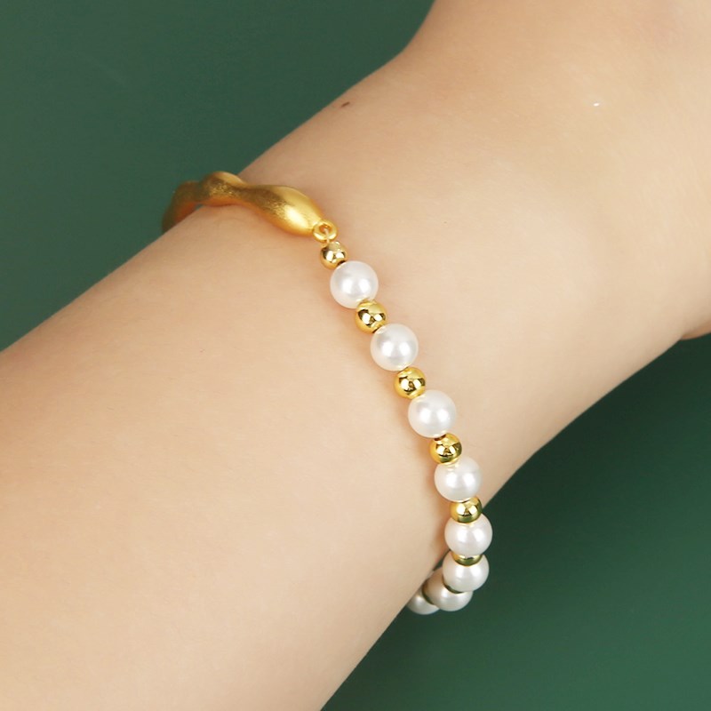 保色14k包金沙金不规则手镯弯管半镯珍珠diy半成品手链手环配件