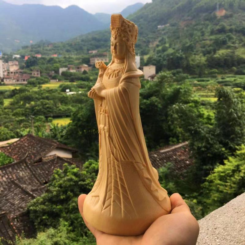 木雕刻妈祖神像摆设实木家居湄洲海神天上圣母雕刻工艺品桧木摆件