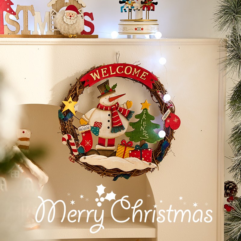 圣诞节装饰品花环门挂圣诞老人雪人挂饰挂件店铺场景布置装扮道具