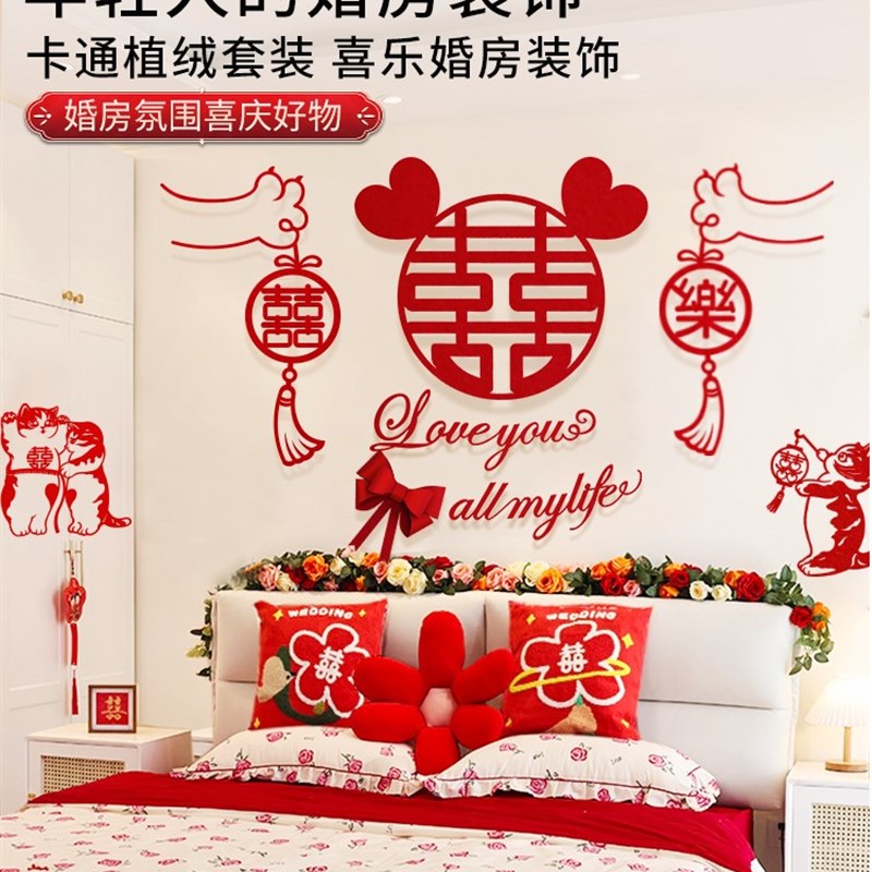 女方出嫁房间装饰简单大方娘家婚房布置套装高级感新婚卧室背景墙