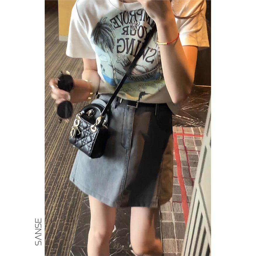 夏装搭配一整套美式涂鸦印花短袖T恤牛仔半身裙女装时髦洋派套装
