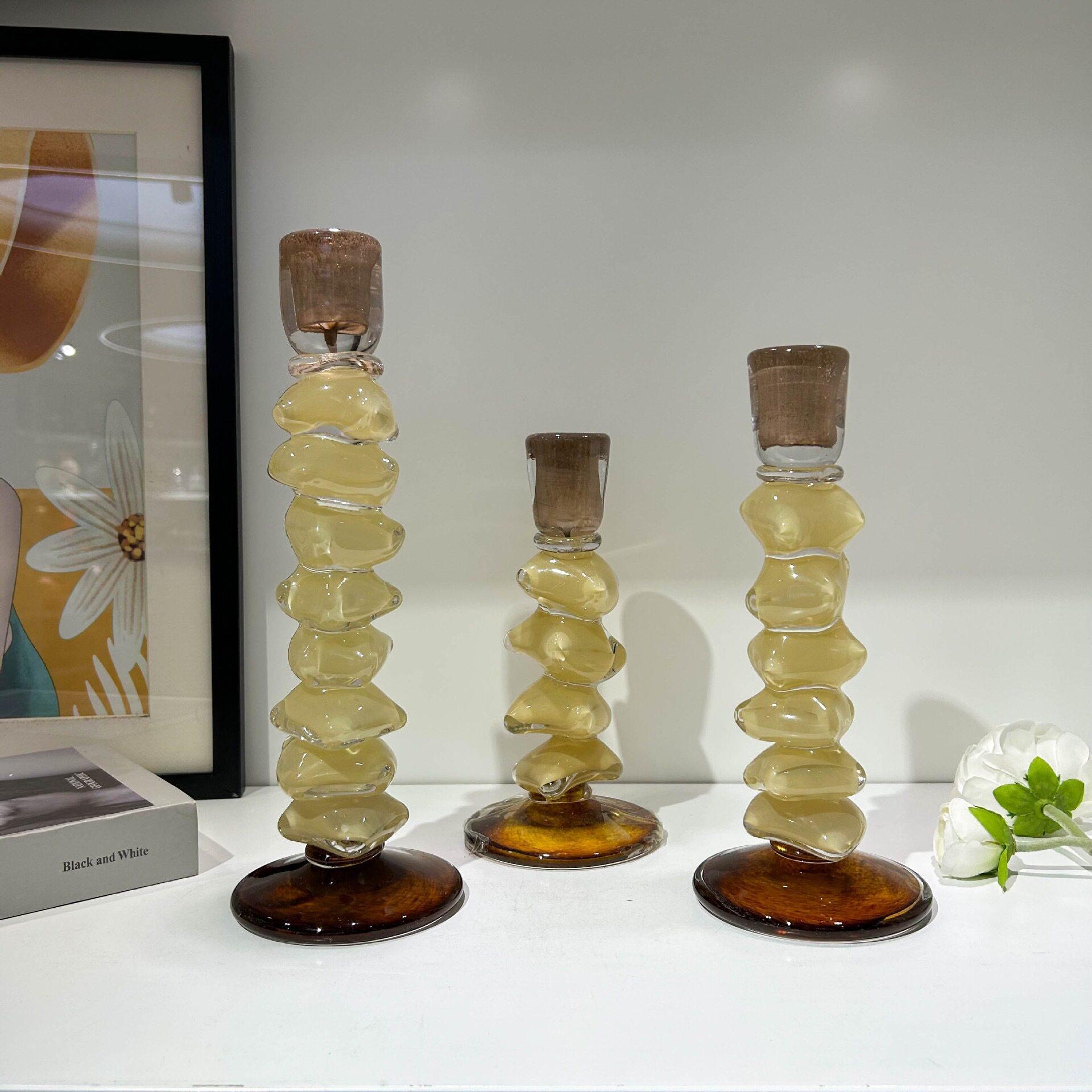 玻璃器皿摆件香薰蜡烛托台水晶烛台轻奢风复古法式中古艺术感琉璃