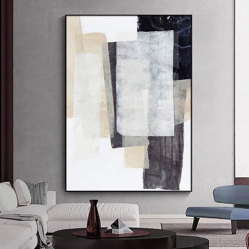 后现代抽象玄关装饰画工业风入户走廊过道壁画简约大气黑白灰挂画