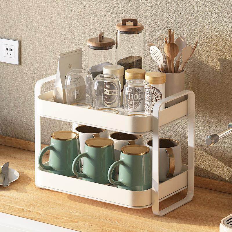 水杯架晾放杯子双层沥水带托盘家用放茶咖啡玻璃杯水壶收纳置物架,收纳整理,书桌收纳置物架,淘宝优惠券,粉丝福利购,淘宝优惠卷
