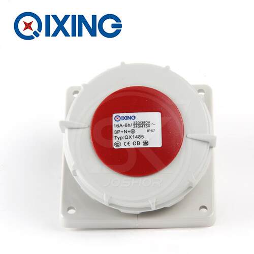 5孔16A配电插座箱用工业插座QX1485斜式面板插座3P+N+E 380V IP67