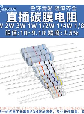 直插碳膜电阻1R5W3W2W1W1/2W1/4W色环2R3R3.6R4.7R5.1R欧姆Ω±5%