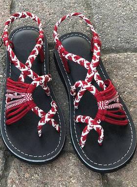 Roman Summer Sandals Shoes Woman Color Matching Rope Knot Be