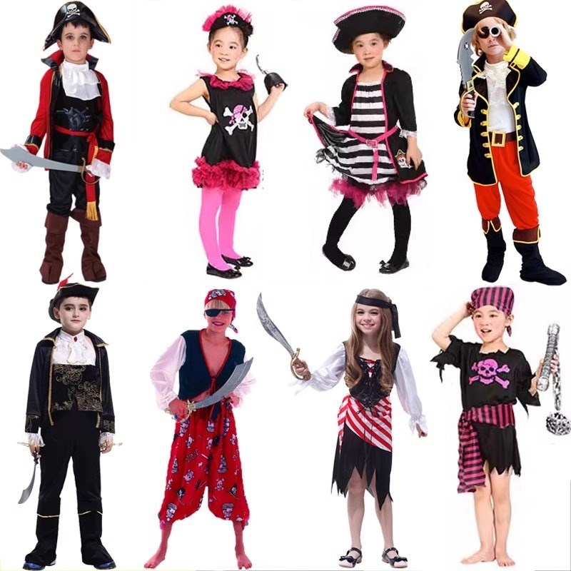 万圣节儿童海盗服装男童加勒比海盗船长衣服角色扮演化装舞会派对