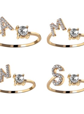 A-Z Letter Gold Color Metal Adjustable Opening Rings For Wom