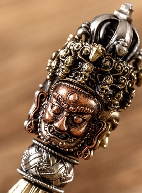 黄铜三面普巴金刚撅金刚杵铜杵藏式法器家用修行供奉摆件礼品复古