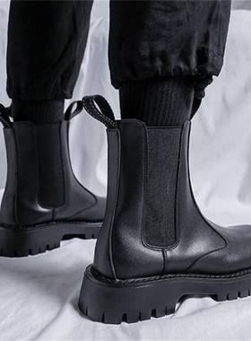 Split Leather Chelsea Boots for Men Platform Ankle Boots Mal