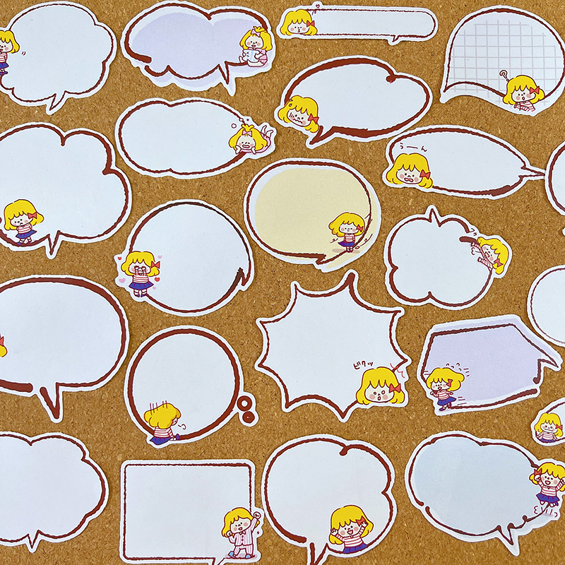 可爱卡通女孩对话框文本书写框手账贴纸不晕墨全贴儿童相簿装饰