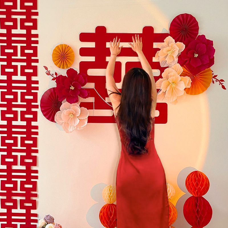 速发婚房布置套装结婚卧照背饰墙婚礼客厅男方拍室装景婚庆用品