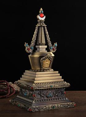 速发藏传密宗力行法塔 鎏金镶宝石舍利器亚修塔佛塔菩提塔