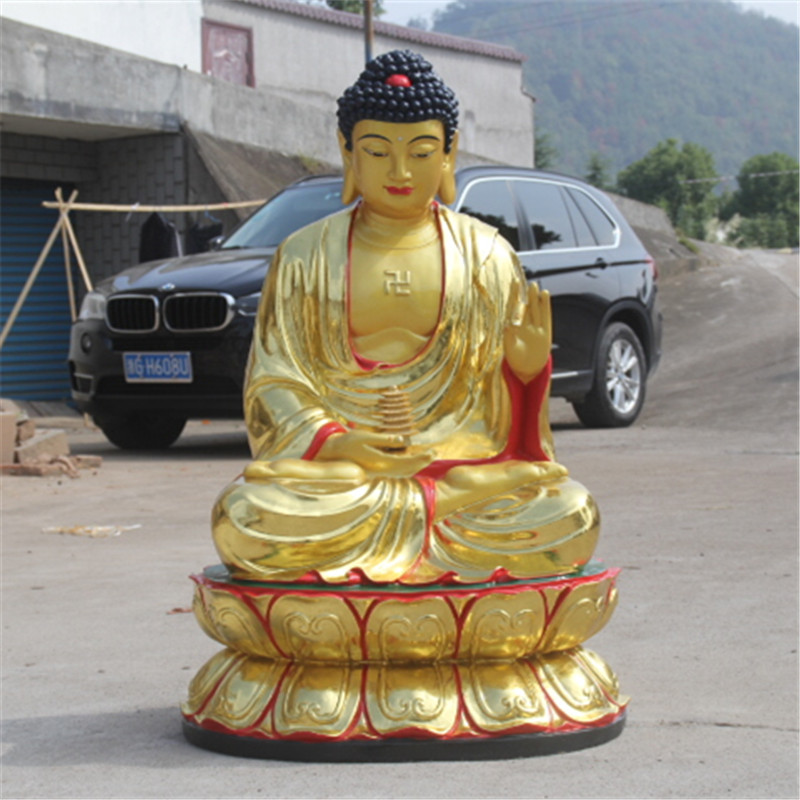 速发释绘牟尼佛 佛像 阿弥陀佛 三宝佛 1脂 贴金彩迦阿弥陀佛树米