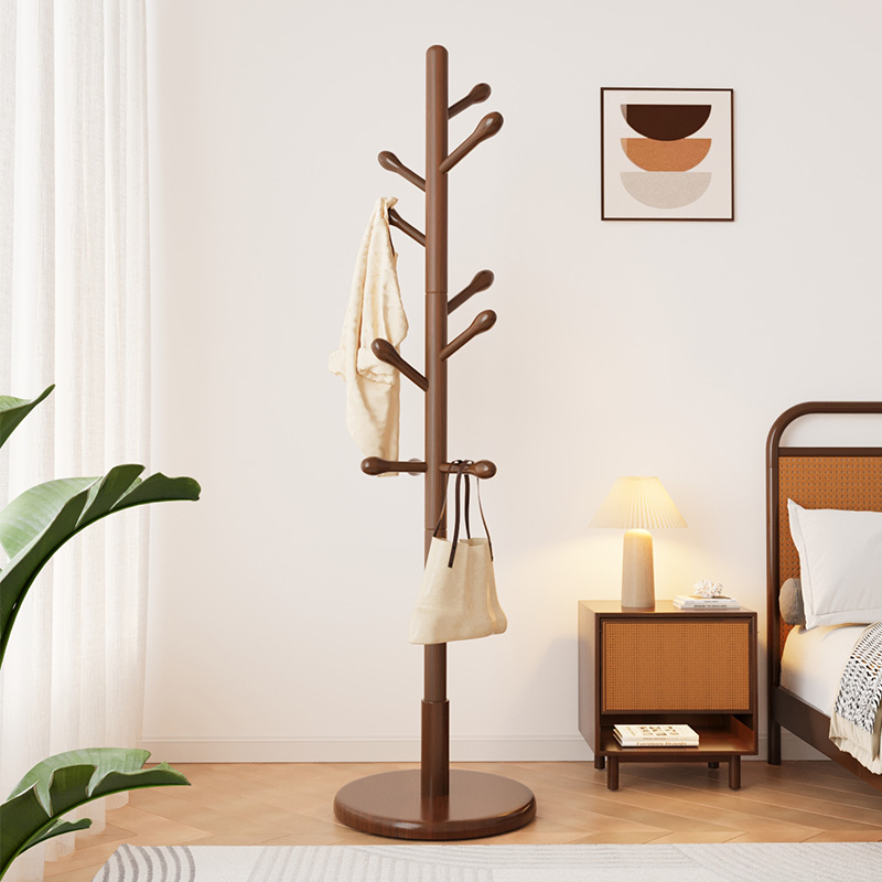 速发实挂衣架落地衣室架卧帽家用木衣架简易立式榉木挂衣杆室内挂