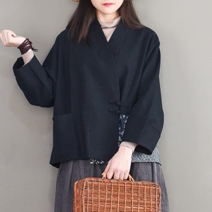 棉衣古袖 大码 亚麻上衣 唐长棉袄中国风盘扣夹棉外套秋冬季 速发复装