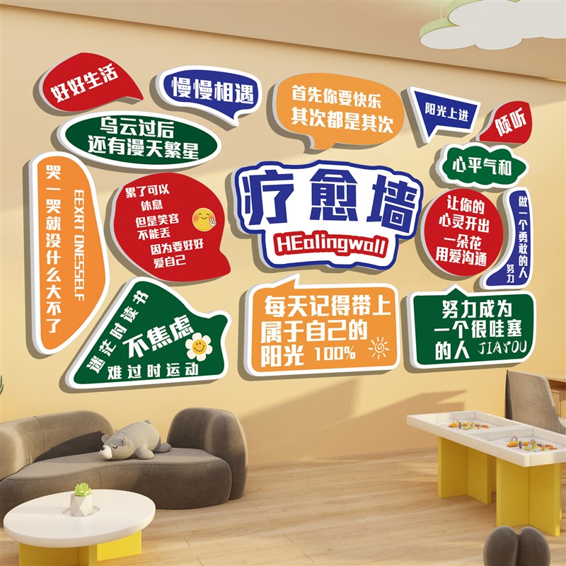 速发心童咨询室布置儿理之家心灵驿站装化墙面文饰愈空间背景贴纸